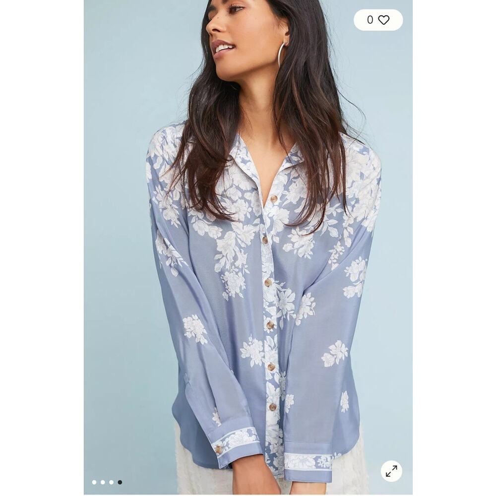 Anthropologie Maeve Rosalie Silk Button-Up Shirt